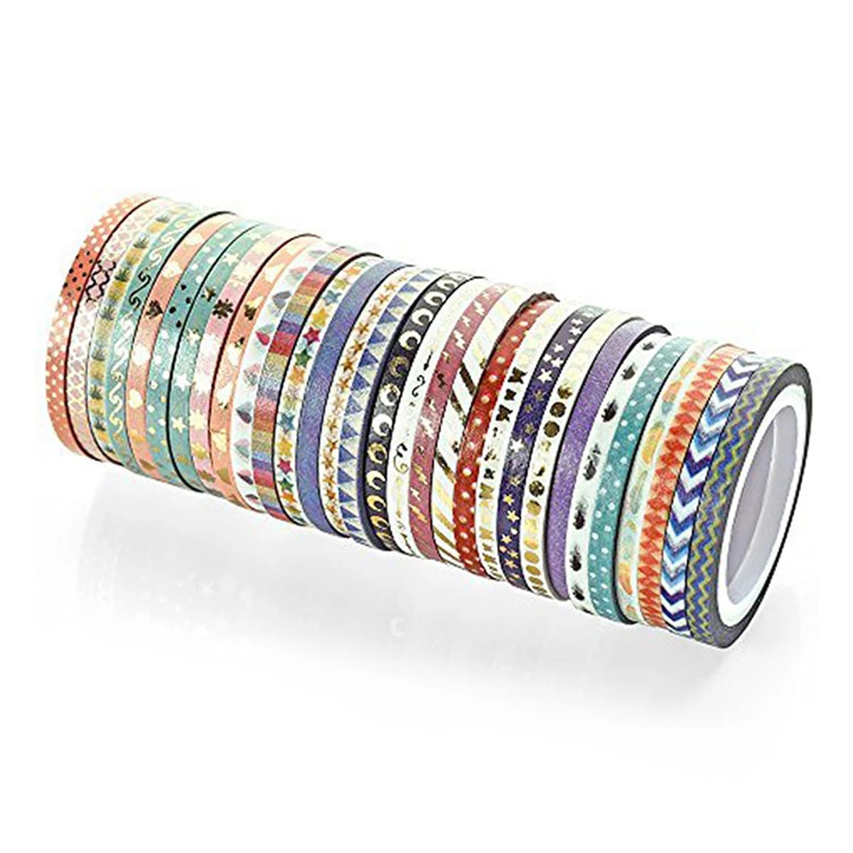 48 Rolls Gold Foil Skinny Scrapbooking Washi tape Set ,Stationery Slim Decorative Adhesive Tape, Journal Supplies Masking Tapes