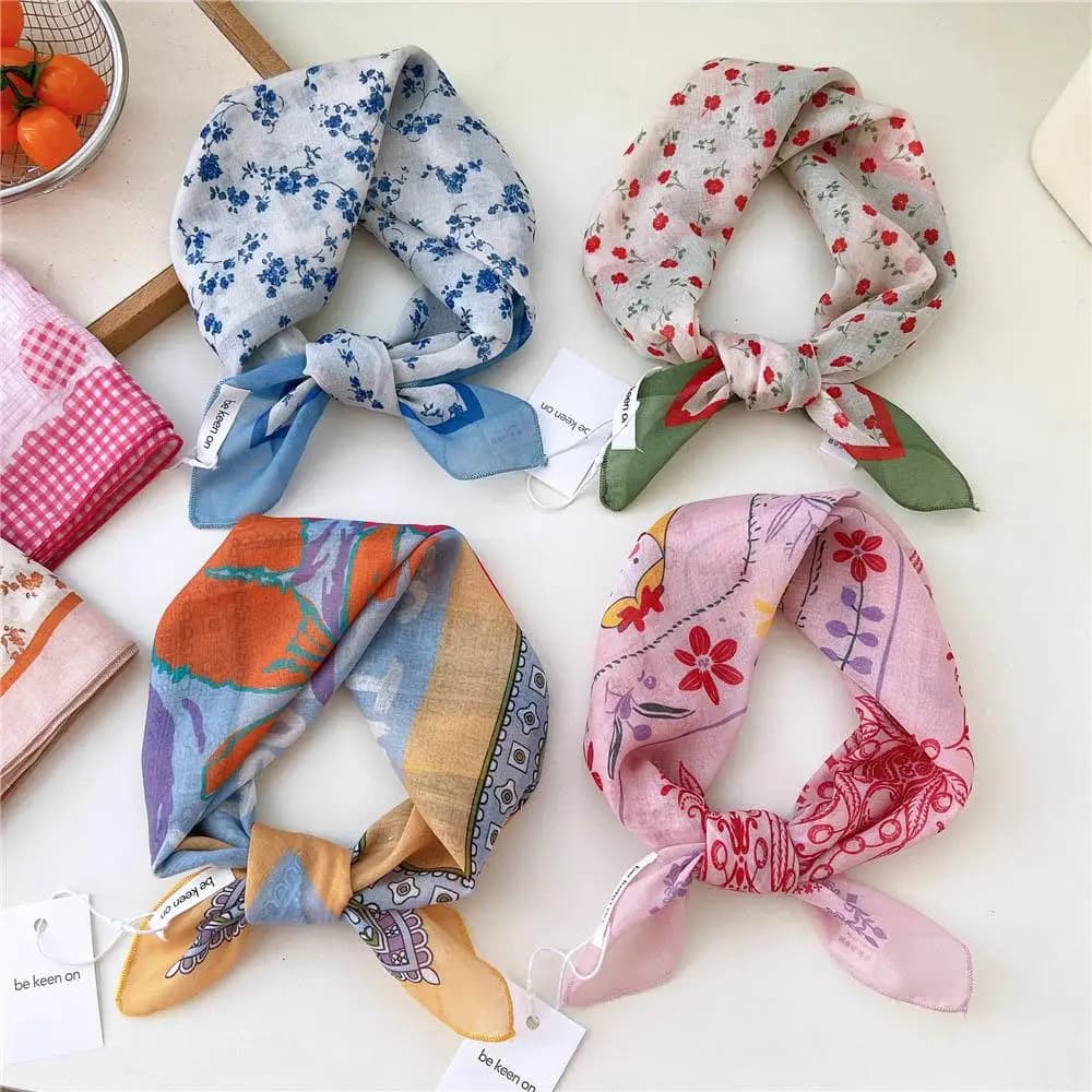 55*55 cm Cotone Lino Sciarpa quadrata Donna morbida Cravatta al collo Femminile fazzoletto da collo Protezione solare estiva Bandane per capelli Foulard femminile Hijab