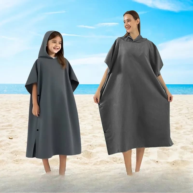 Accappatoio da Spiaggia in Microfibra con Cappuccio, Asciugamano Assorbente ad Asciugatura Rapida per Nuoto e Surf, Poncho Portatile per Comfort all'Aperto