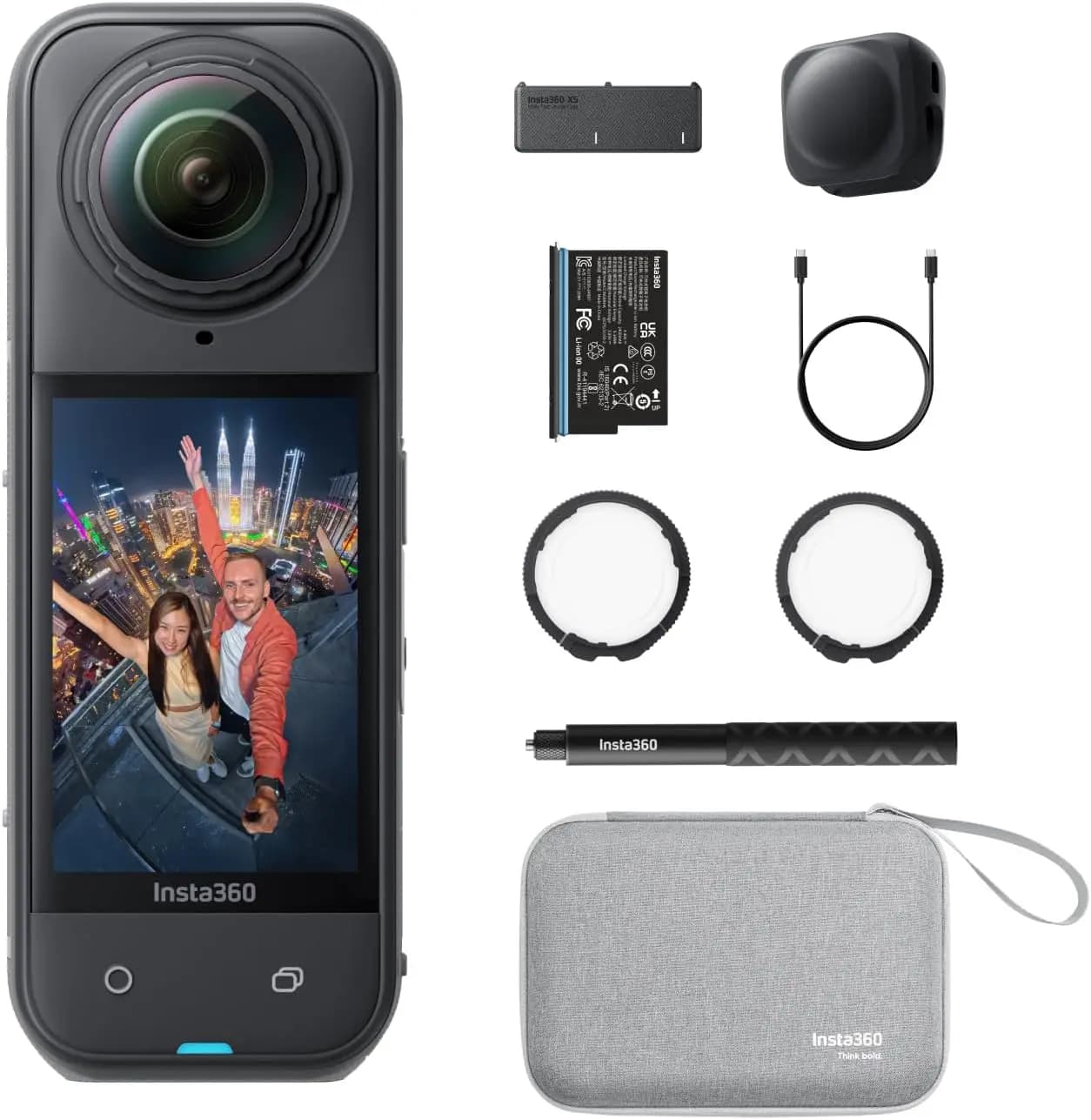 Action Camera Impermeabile con Visione Notturna, Asta Selfie Invisibile, Lente Robusta, Batteria 3H, Protezione dal Vento e Stabilizzazione
