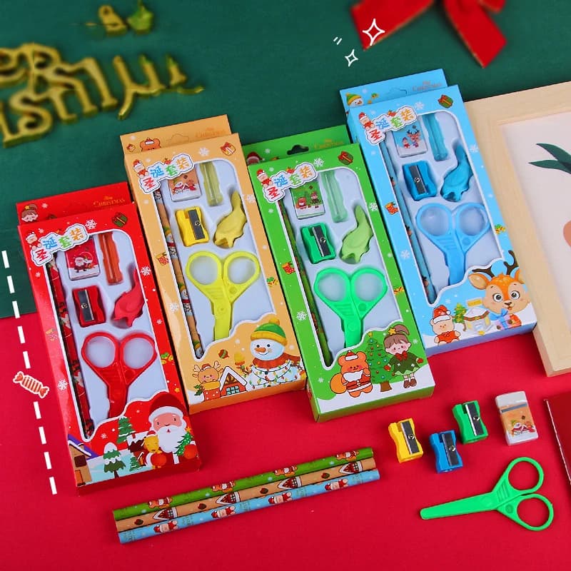 Christmas Stationery Gift Box 6-Piece Set Of Children'S School Supplies Pencil Set Christmas Gift Student Stationery Supplies