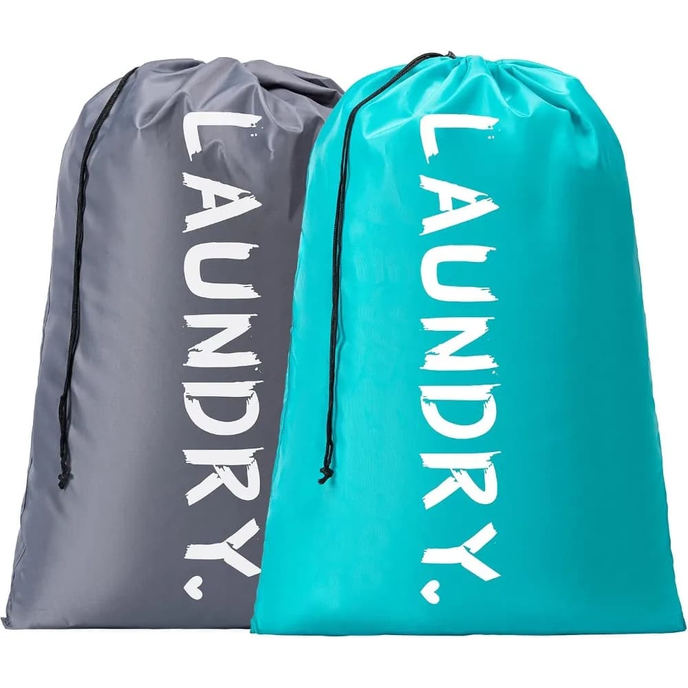 Extra Large Travel Laundry Bag for Dirty Clothes 2 Pack, Machine Washable Hamper Organizer with Drawstring Closure, Heavy Duty Laundry Storage Sack Fits 4 Loads, Folds Compact for Suitcase, Ideal for College Dorm, Gym,