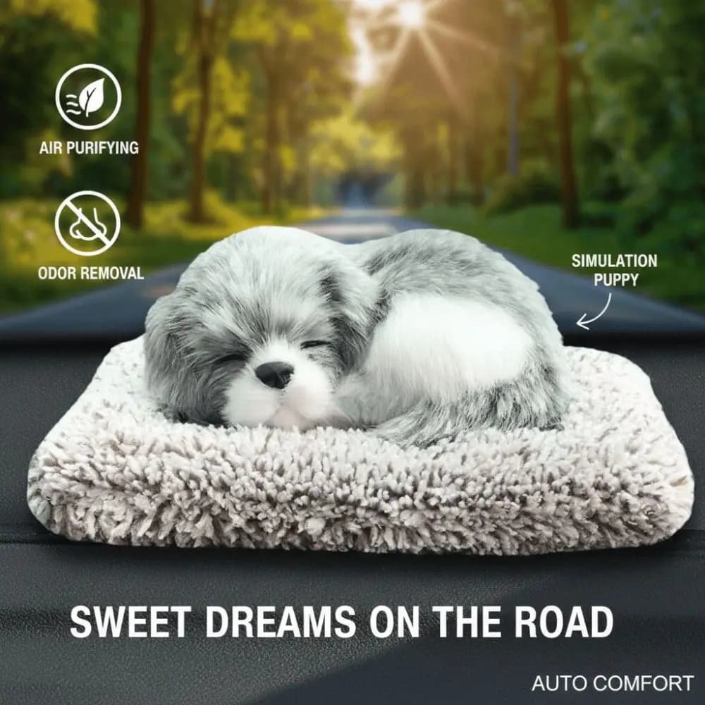 Peluche a forma di cane per console auto, deodorante e purificatore d'aria, giocattolo a forma di cane addormentato con cuscino in tessuto