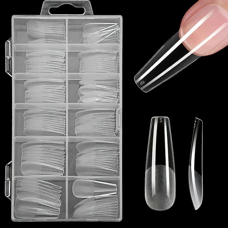 120pcs Pure Color Matte Ballet Coffin Nail Tips Long Transparent Acrylic Fake Nails Pressed Full Coverage Set of 12 Sizes