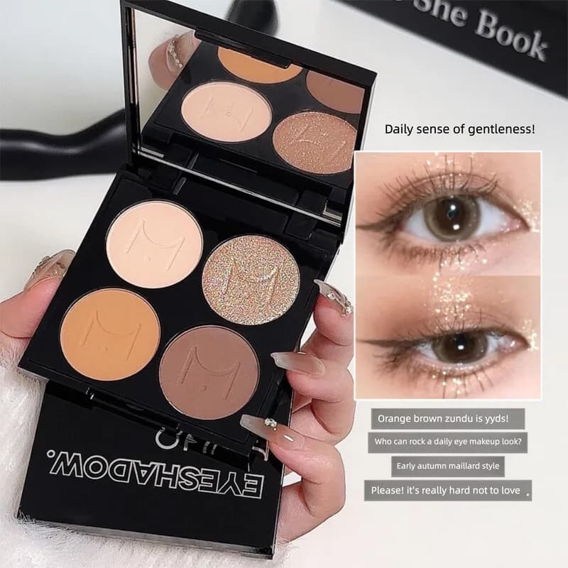 Palette di ombretti a quattro colori per principianti, trucco leggero, bassa saturazione, senza scadenza o spargimento di polvere, ombretto tono terra