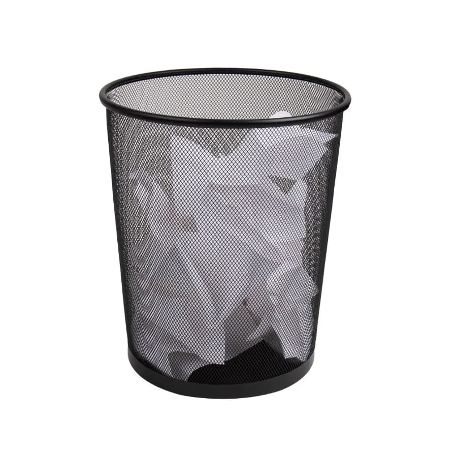 Cestino per Rifiuti in Rete 16,65L, Contenitore Rotondo in Metallo per Ufficio, Design Elegante Nero, Costruzione in Acciaio Resistente, Salvaspazio