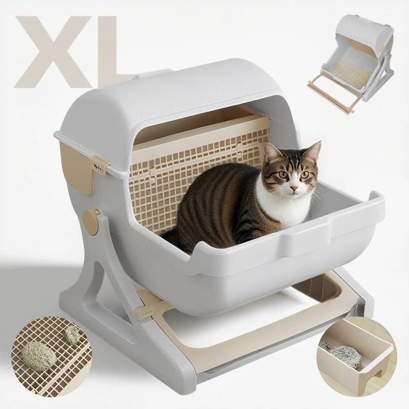 Nuova Lettiera per Gatti Extra Large Semi-Automatica con Paletta, Toilette Anti-Schizzi per Gatti, Facile da Pulire per Gatti da Interno