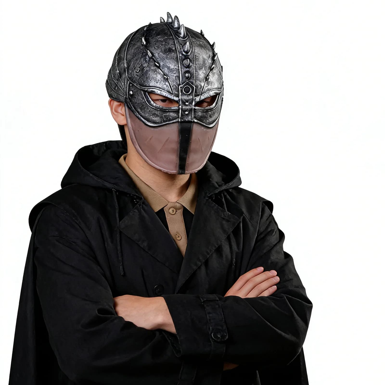 1Pc Natural Latex Spartan Warrior Helmet Mask, Halloween Cosplay Medieval Knight Prop, Realistic Aged Rivet Texture