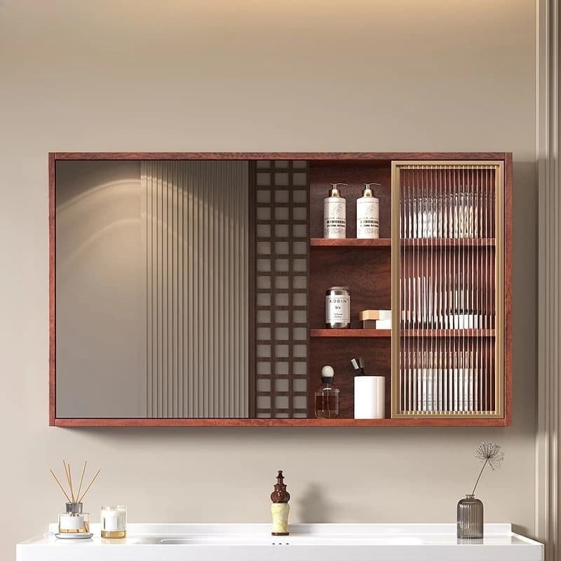 Armadietto a specchio intelligente in legno massello con sistema push-pull, a scomparsa, con design Feng Shui, da parete, per cosmetici, con specchio separato per il bagno