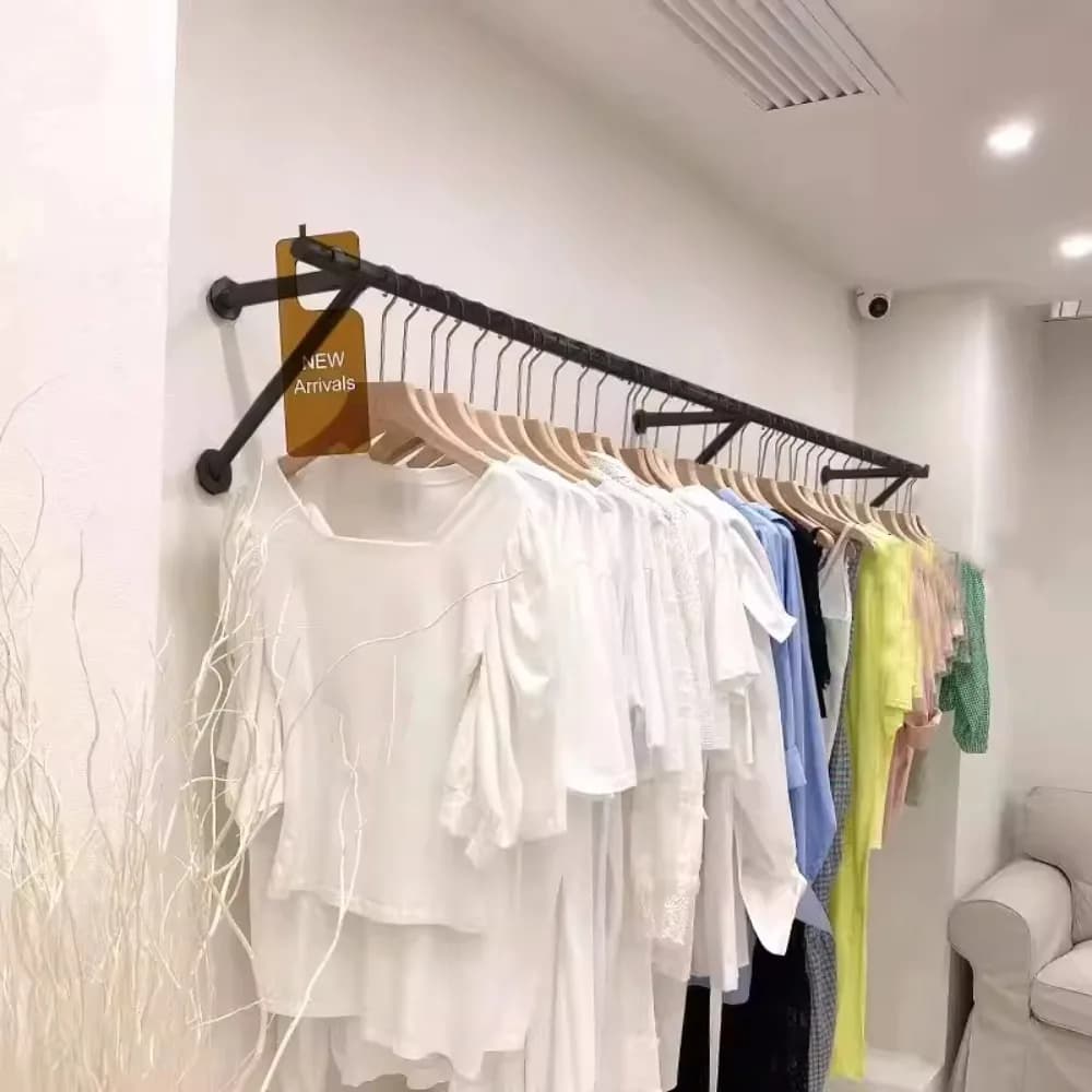 Retail Garment Store Stainless Steel Gold Wall Mounted for Clothing Hanger with Easy Assembly Boutique Decor Clothes Rail