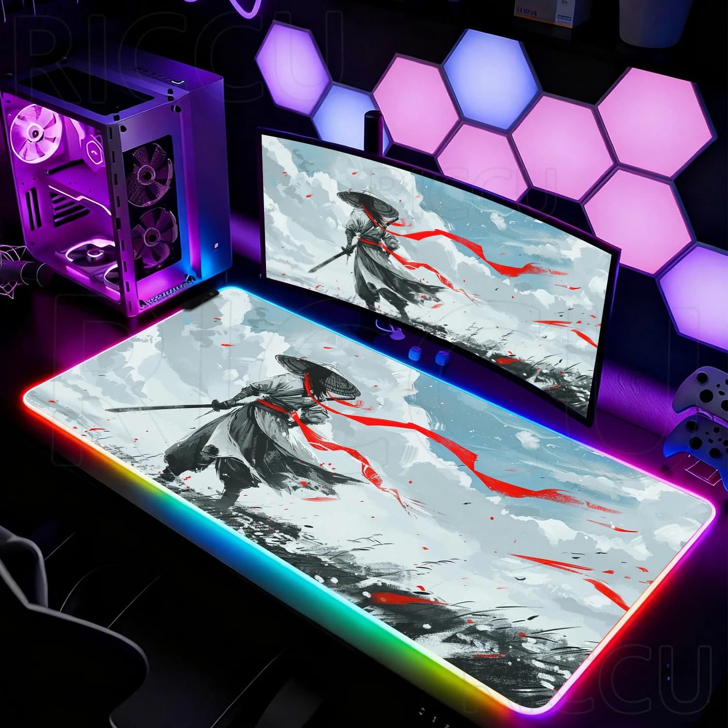 RGB Japan Samurai Warrior ranger Large Extended Gaming Mouse Pad 900X400MM Desk Mat Office Gamer Non-Slip LED accessories Mats