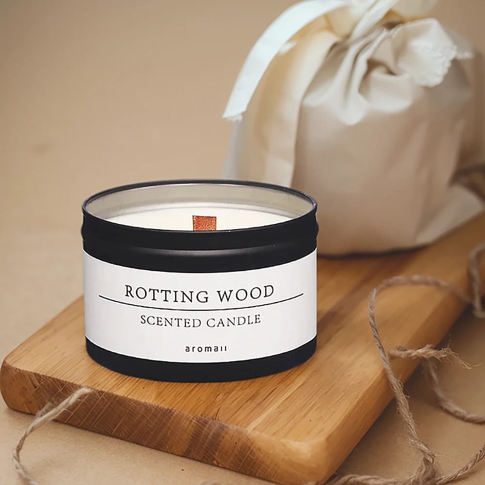 Candele aromatiche profumate in lattina nera Barattoli per candele con stoppino in legno con coperchio Candele decorative classiche per la casa Citronella