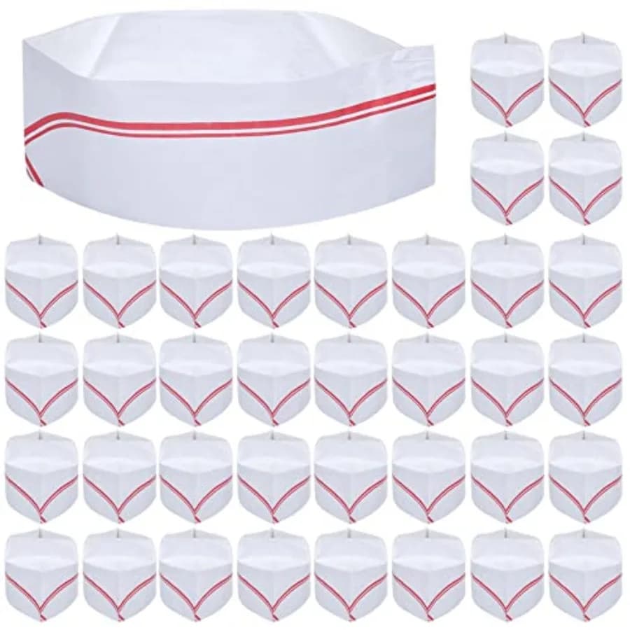 Tbestmax 40 PCS Disposable Soda Jerk Paper Cap, Chef Hat for Restaurant Party, Catering White