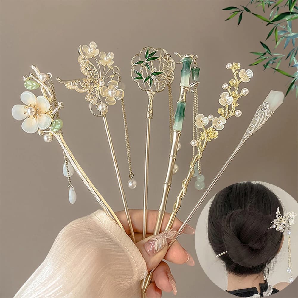 Elegante bastoncino per capelli in stile cinese, fermaglio per capelli, chignon, nappa, forcina, design tradizionale floreale, acconciatura, gioielli da donna, accessori per capelli