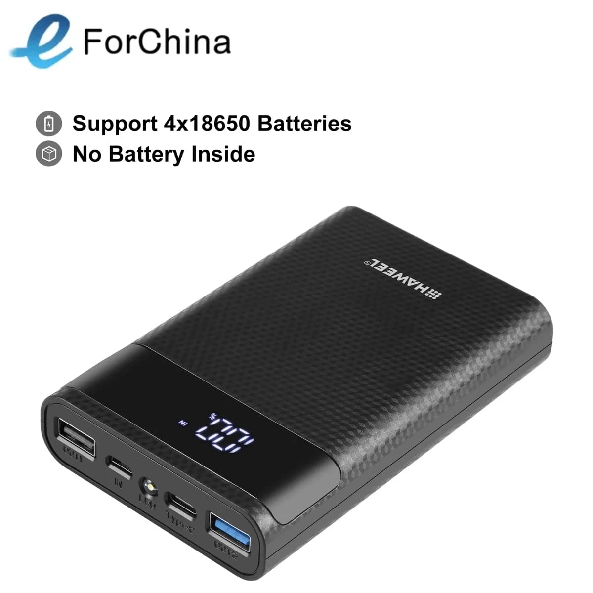 Batteria HAWEEL fai da te 4x18650 (non inclusa) caricabatterie QC Dual-way da 12000mAh Power Bank Shell Box con uscita e Display USB 2x