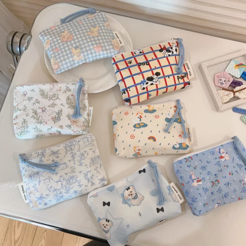 Mini Cartoon Cartoon Stamps, Cotton Square Bag for Various Items, Portable Case with Hinge for Auricolari and Rossetti