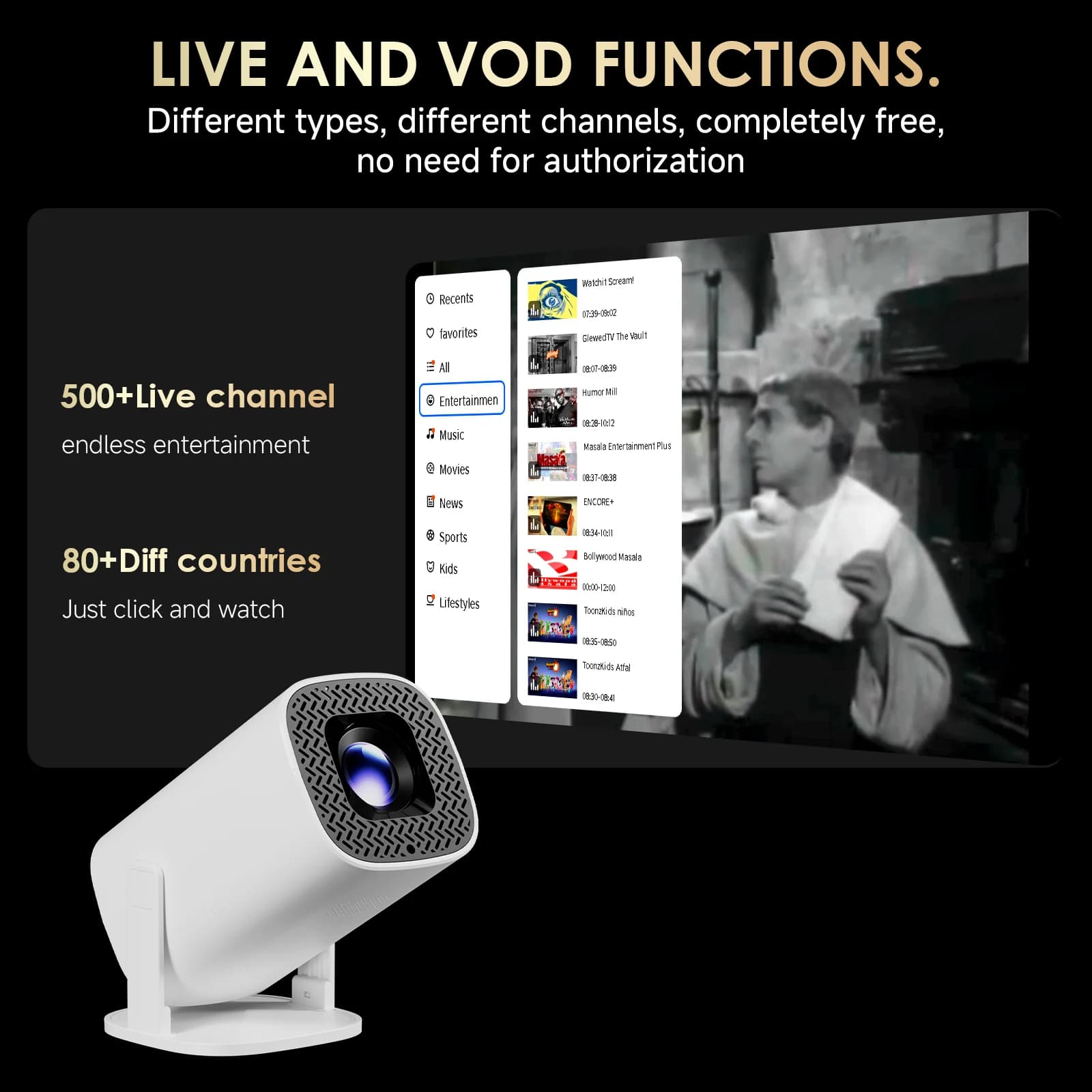 Mini proiettori intelligenti P30PLUS Coolita OS con oltre 500 canali gratuiti dal vivo Supporto 720P Proiettore portatile Home Theater WiFi6