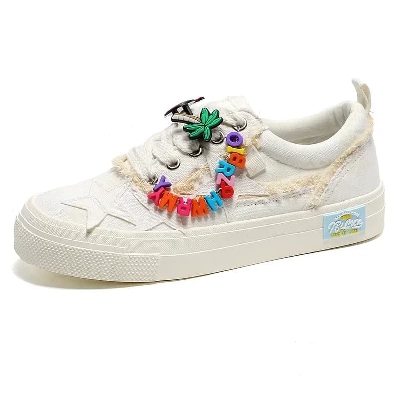 VIPOL Men's flat shoes with color-changing stars, canvas sneakers, versatile retro casual lettered couple shoes