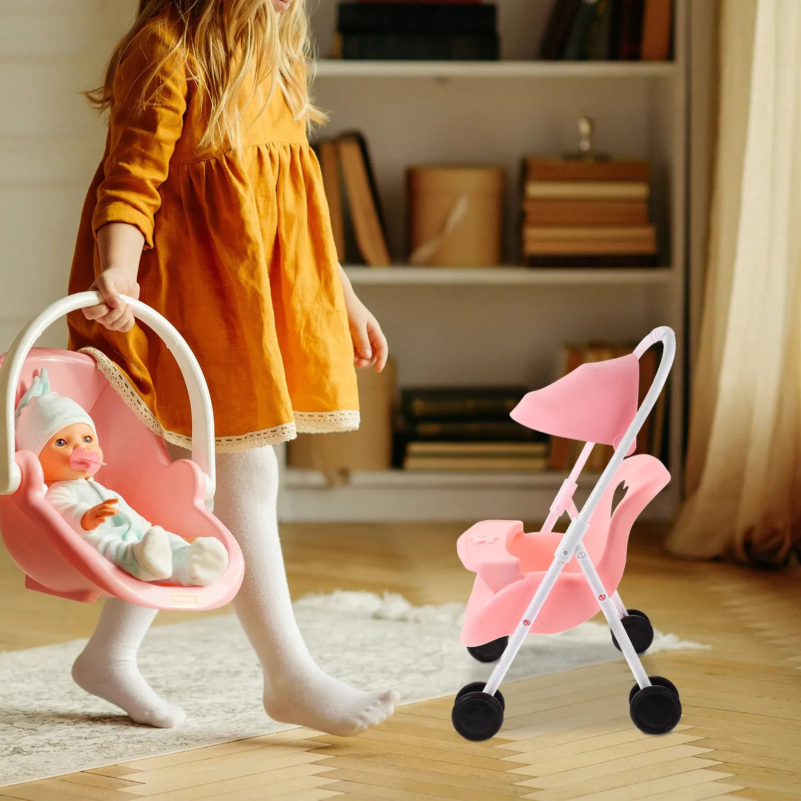 Passeggino Giocattolo in Plastica per Giochi di Ruolo, Decorazione per Casa delle Bambole, Arredamento per Casa delle Bambole