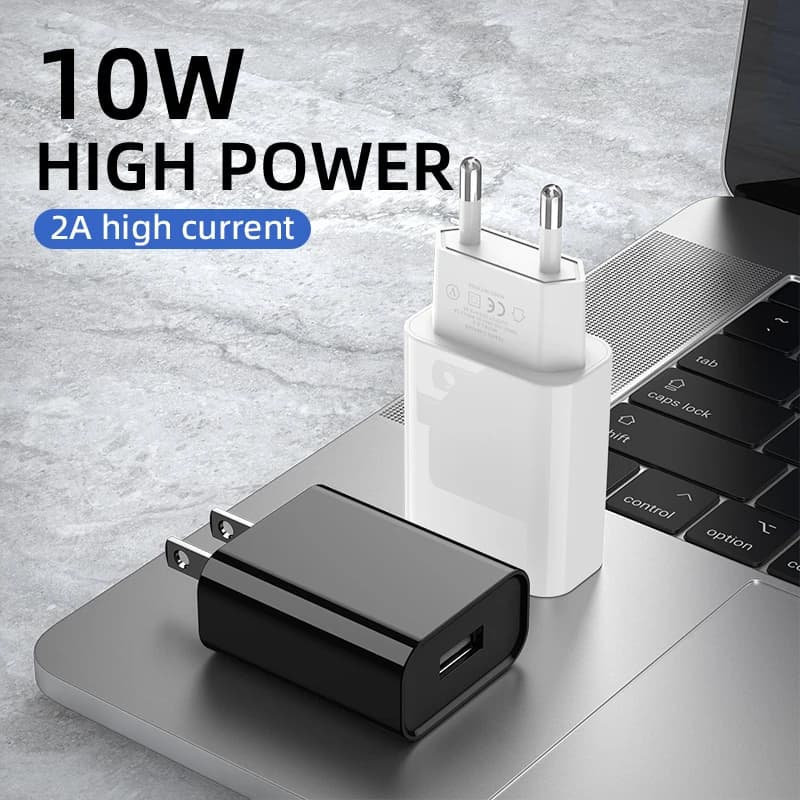 Spina USA/UE 10W USB ad alta potenza A Caricatore a ricarica rapida Caricatore da muro ad alta corrente 2A Adattatori di alimentazione USB portatili a ricarica rapida
