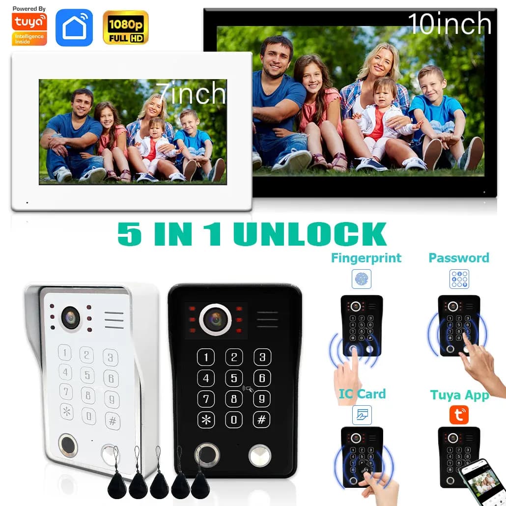 ANIELO Sistema Videocitofonico 5-in-1 con Sblocco Impronta Digitale per Casa, Citofono Tuya Smart 1080P con Monitor Touch per Sicurezza Domestica
