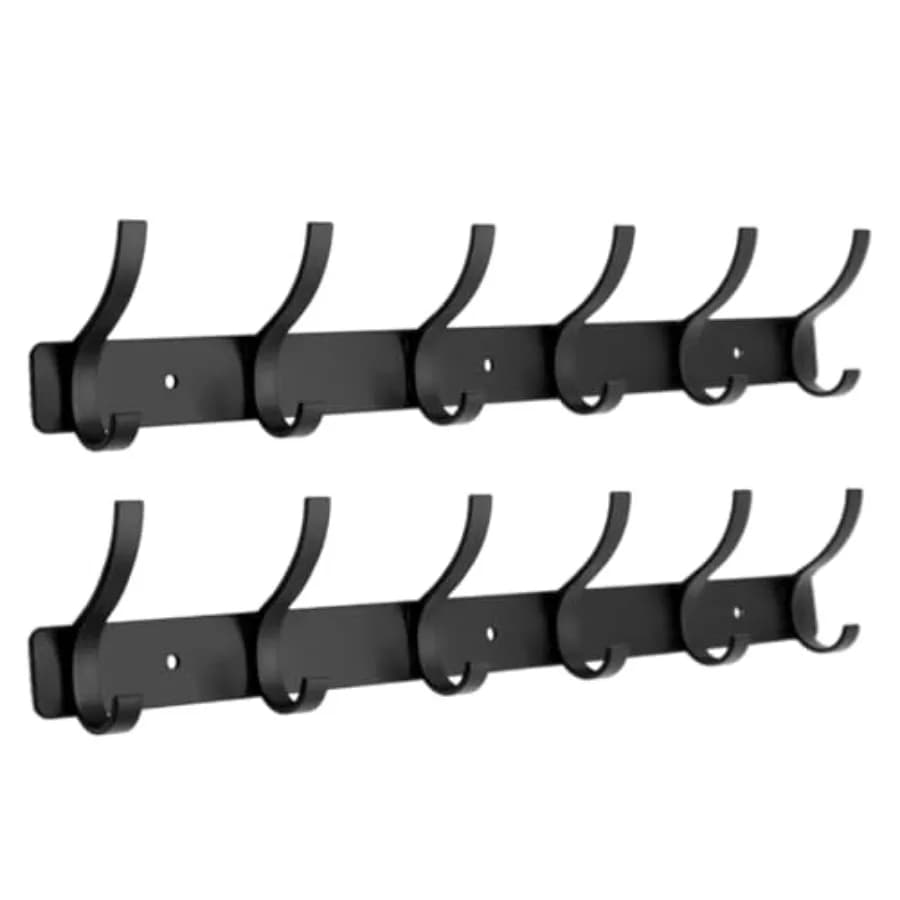 Coat Rack Wall Mounted, 6 Coat Hooks for Hanging Coats, Metal Double Hook Rack Hook Rail, Coat Rack with Hooks, Wall Mount Coat