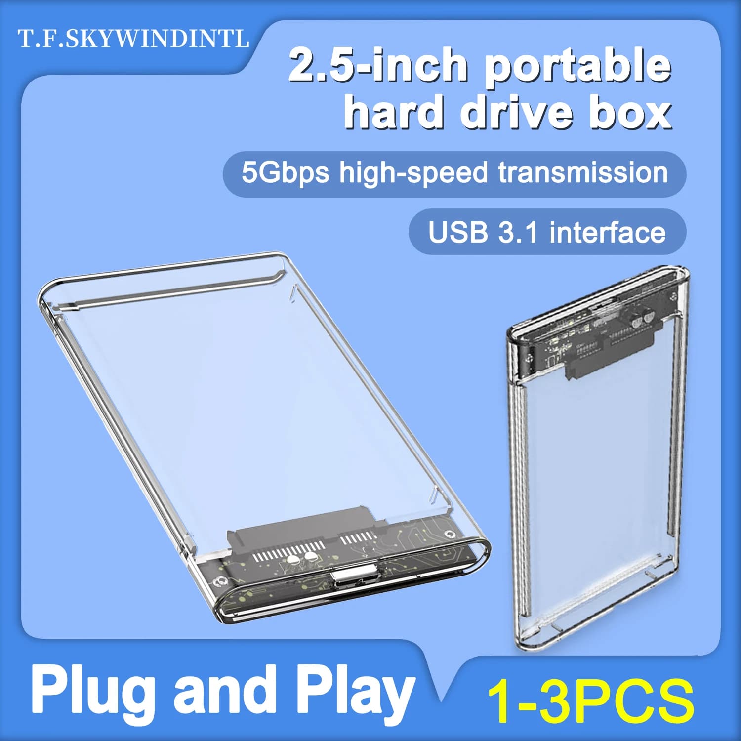 Case Trasparente per HDD, Box Caddy per HDD, Enclosure per HDD 2.5 SSD SATA a USB 3.0, Adattatore USB 3.1 USB 2.0, Box Esterno per Disco Rigido