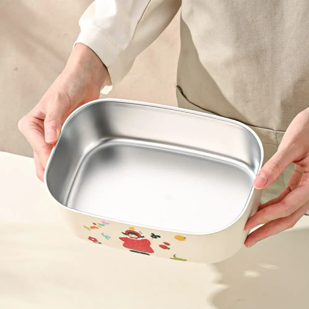 Contenitore per Alimenti in Acciaio Inox 304 da 1500/1000ML, con Motivi Cartoon, Adatto al Microonde, Ermetico e Antisgocciolamento