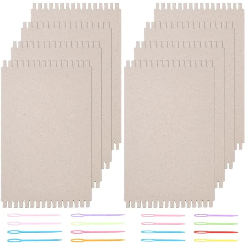 8PCS Cardboard Weaving Looms & 16PCS Safety Plastic Sewing Needles Wide Card Loom Weaving Boards Loom Tools making kit