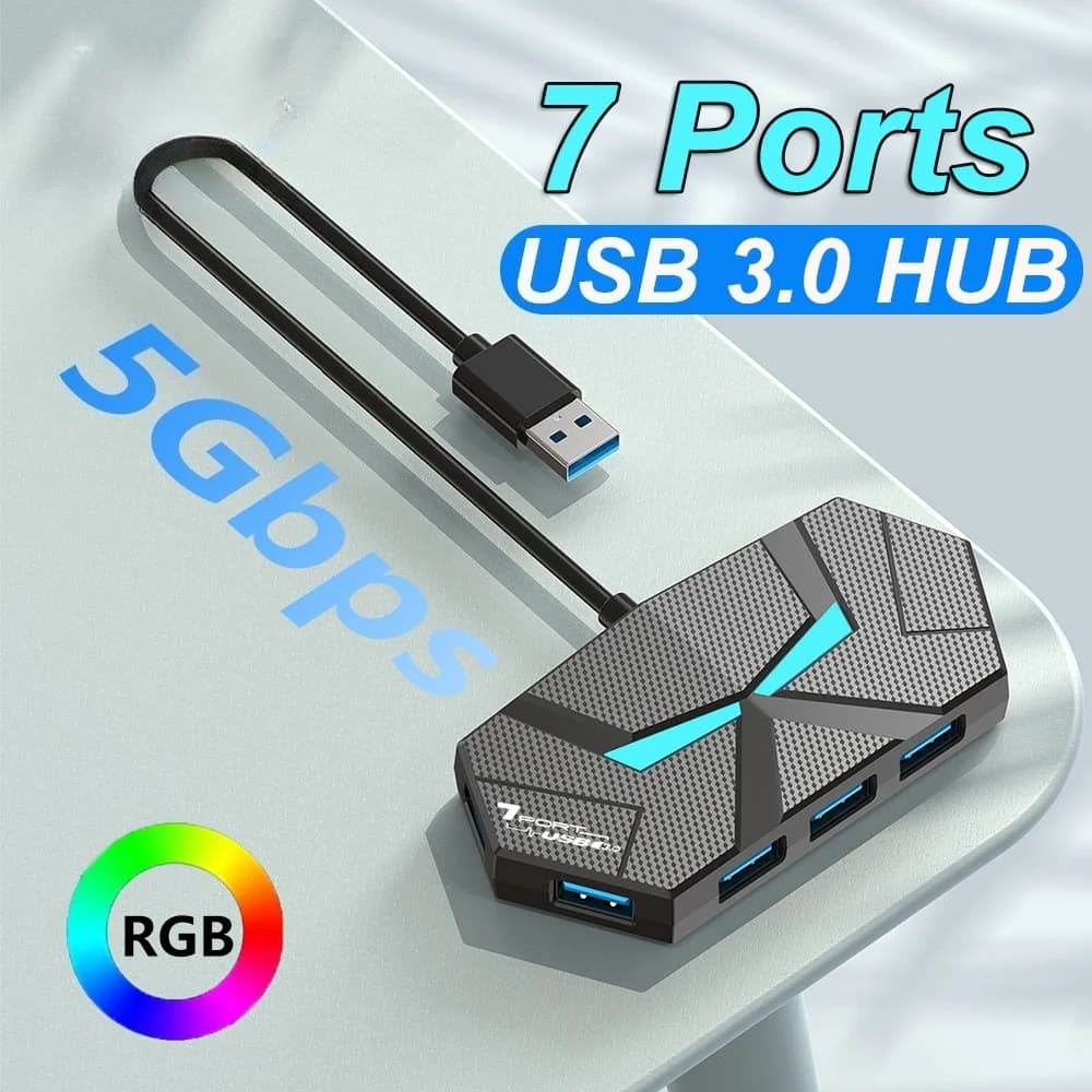 Docking Station USB 5Gbps con 7 Porte USB 3.0, Hub USB, Adattatore Splitter USB ad Alta Velocità di Trasmissione, Alimentazione PD per Computer Portatile