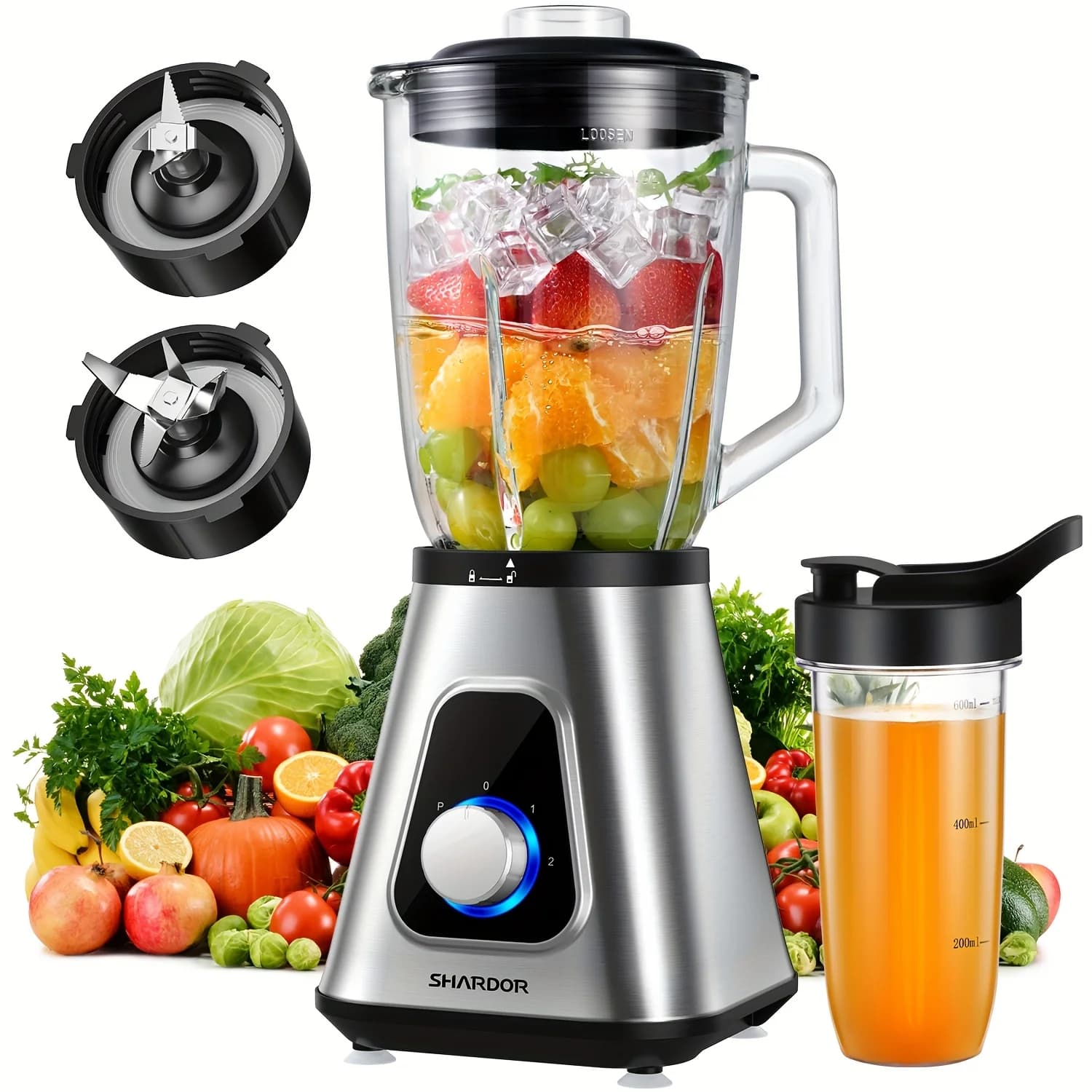 Frullatore SH 1200W, macchina per frullati e milkshake, frullatore da banco da 52 Oz e set frullatore personale da 22 Oz