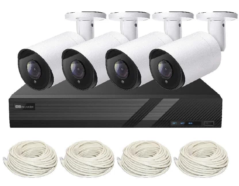 Kit di sicurezza domestica Kit NVR POE 4K 4CH Telecamere esterne bullet impermeabili per visione notturna colorata con audio