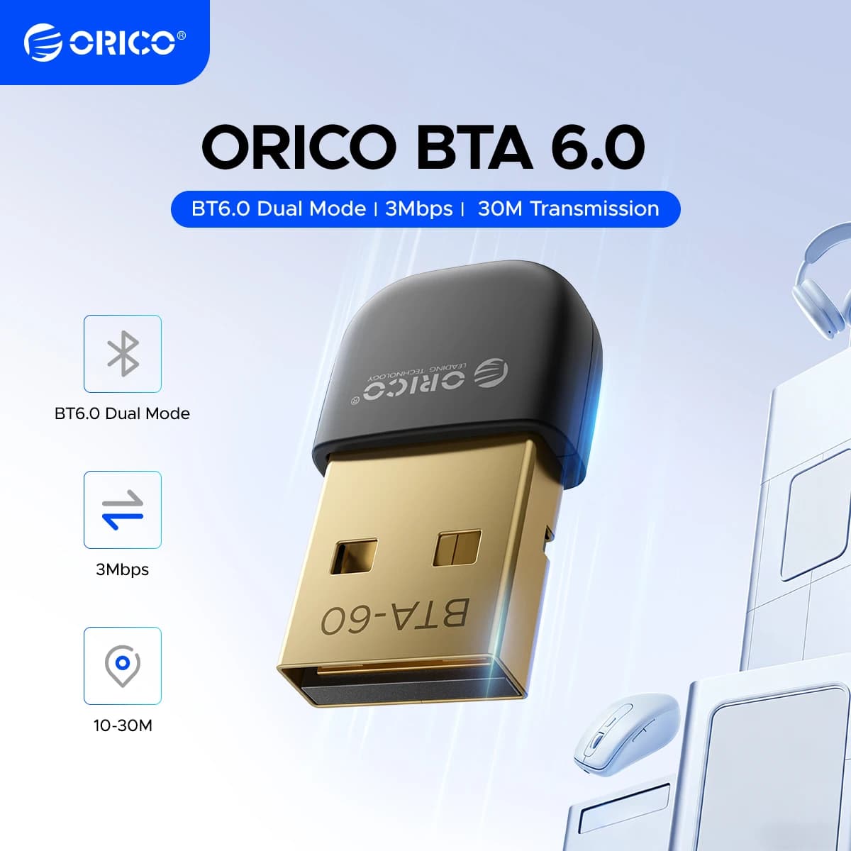 Adattatore WiFi Wireless ORICO Dual Mode 6.0 con BT USB, Scheda di Rete Dual Band per Desktop, Compatibile con Laptop
