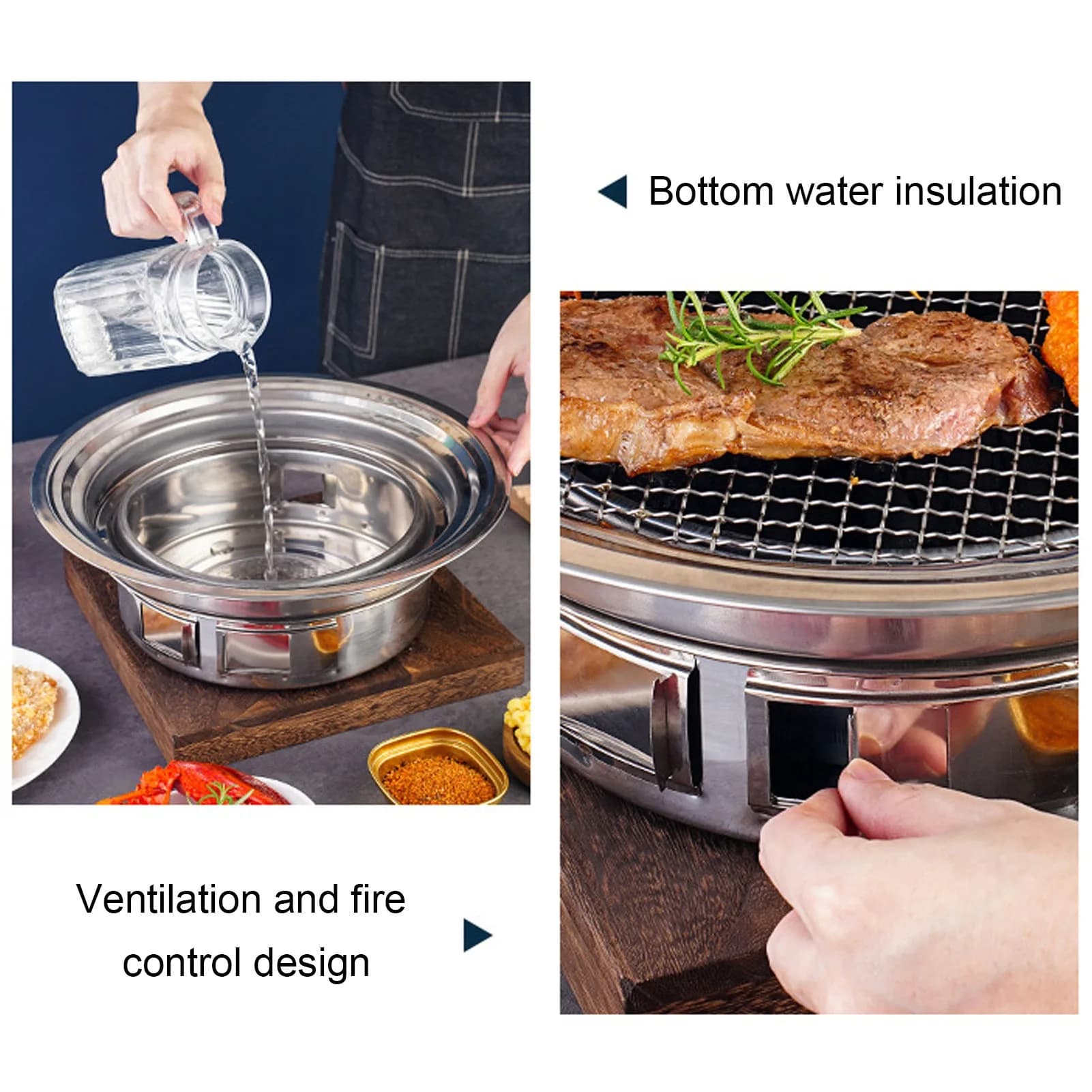 Hot Pot Grill Pan Thai BBQ Grill Pan 2 in 1 Non Stick Even Heating Aluminum Hot Pot Grill Charcoal Pan for Indoor Outdoor