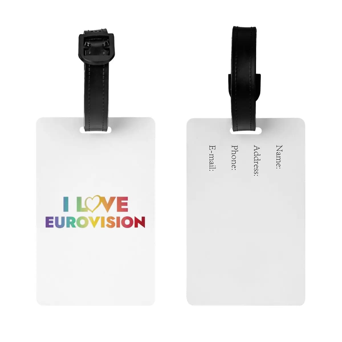 I Love Eurovision - Etichette per bagagli con motivo arcobaleno, accessori per valigie, etichetta per bagagli da viaggio, porta etichetta, identificativo, nome, indirizzo