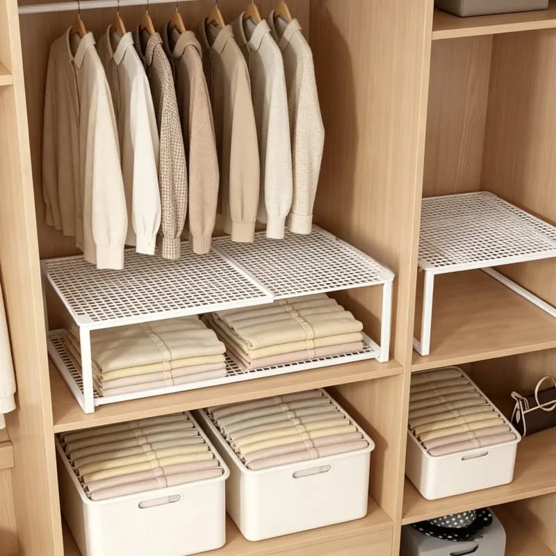 Stackable Telescopic Wardrobe Shelf - Adjustable Retractable Divider Board for Closet Cabinet Organization