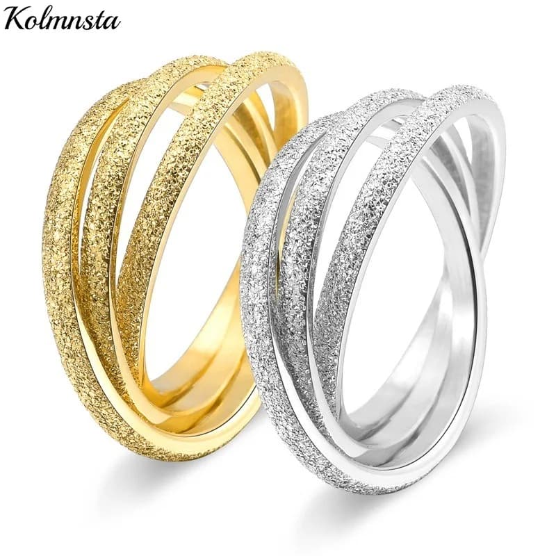 Kolmnsta Triple Interlocked Rolling Titanium Stainless Steel Rings For Women Men Frosted Engagement Wedding Couple Ring 3 in 1