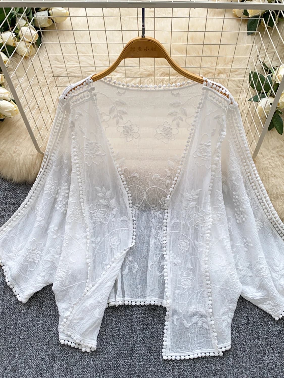 Lace Hollow out Sweetened Hook Flower Stylish Loose Women's Shirt Cardigan Commute Versatile Sunscreen Quality Top