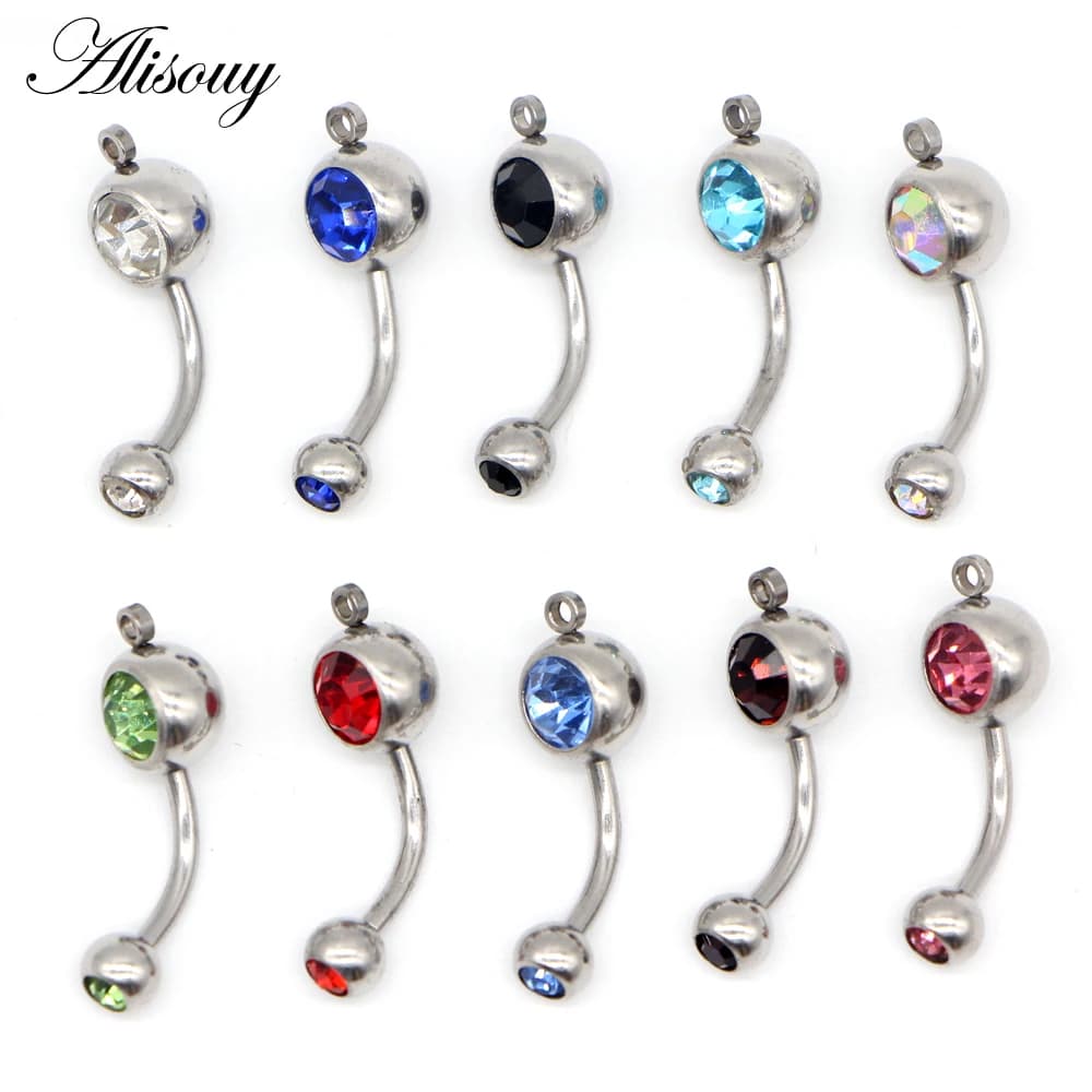 1 pz Piercing all'Ombelico in Acciaio Chirurgico con Singolo Cristallo di Strass, Anello per Ombelico Fai-da-Te, Piercing all'Ombelico con Sfera da 5/8mm