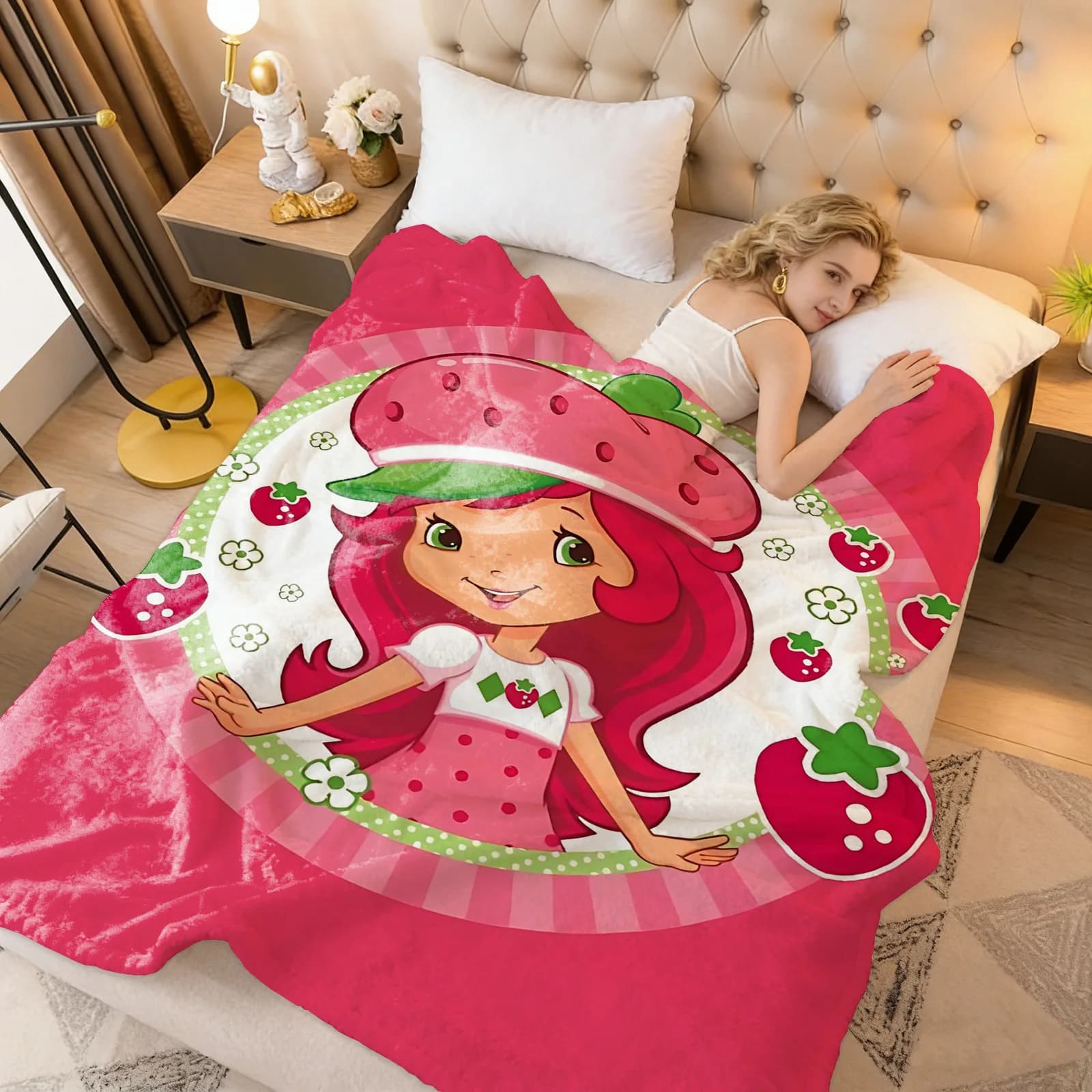 Coperta al ginocchio Coperte da tiro per l'inverno Coperta da tiro in microfibra oversize per bambini in pile leggero per divano letto Decorazione Shortcakes-strawberrys-P