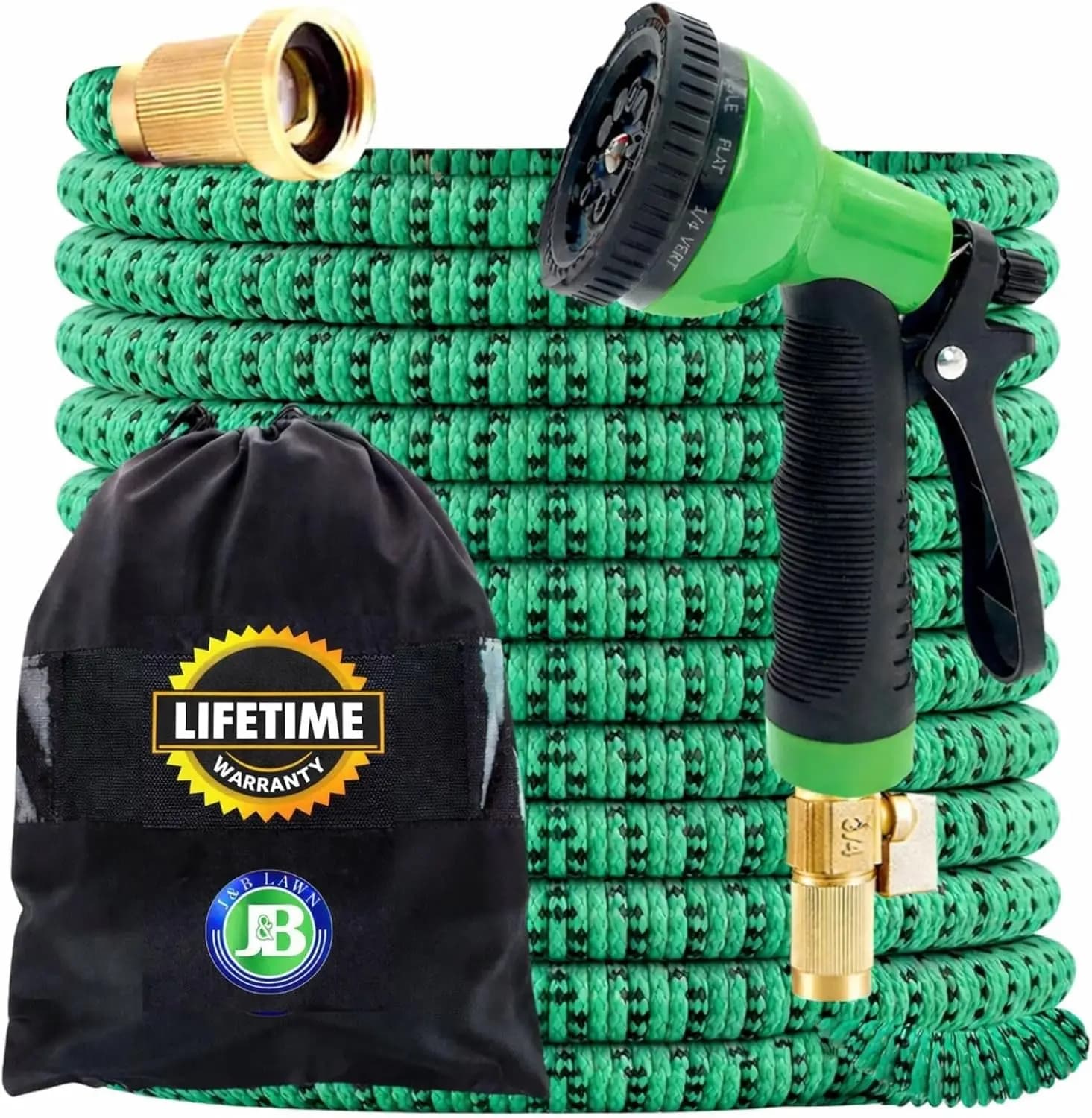 75ft Expandable Garden Hose – 3750D Fabric, 4-Layer Latex Core, Brass Connectors, 10-Pattern Nozzle & Storage Bag, Lightweight & Kink-Free