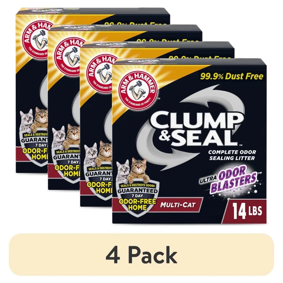 Clump Seal Multi-Cat Complete Odor Control Clumping Cat Litter - 4 Pack 14 lb Each for Effective Multi-Cat Homes