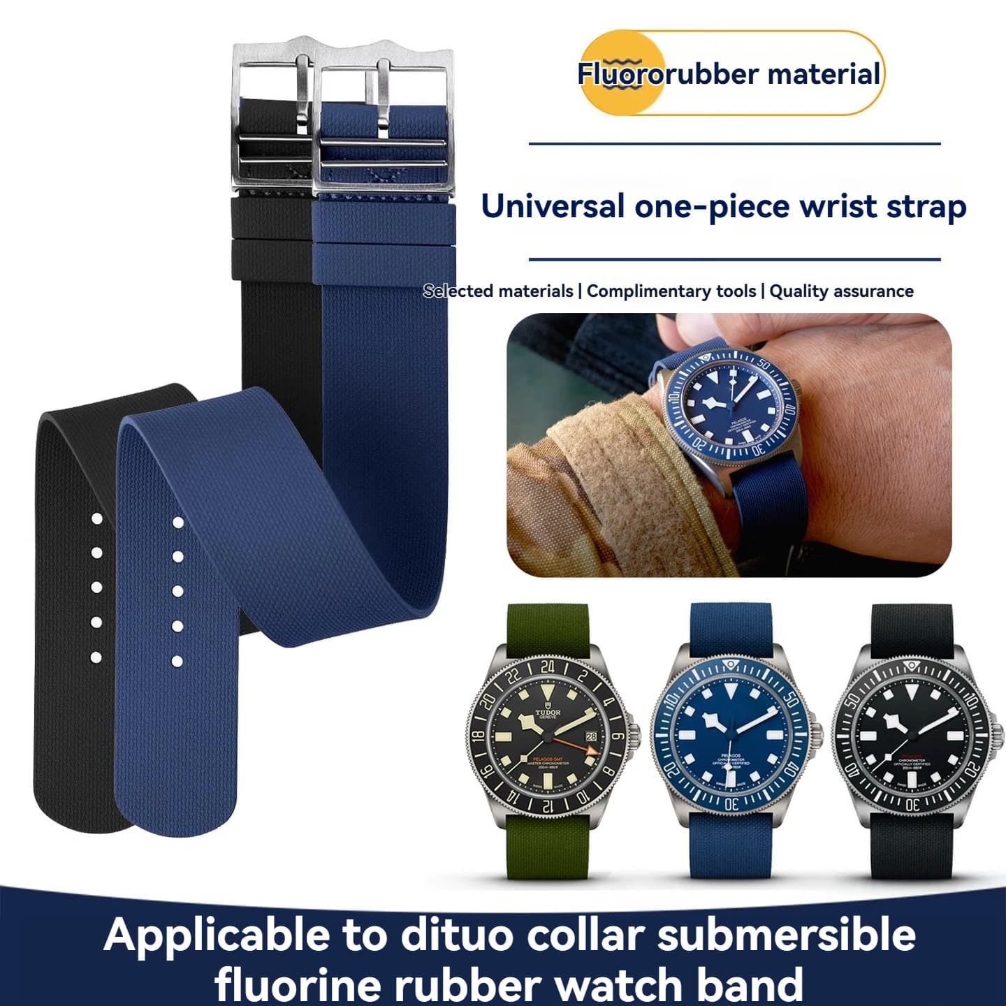 Cinturino per orologio in fluoroelastomero da 22 mm per serie TUDOR FXD/Pelagos/1958 - Cinturino per orologio Soft Dive con collare nascosto e design integrato