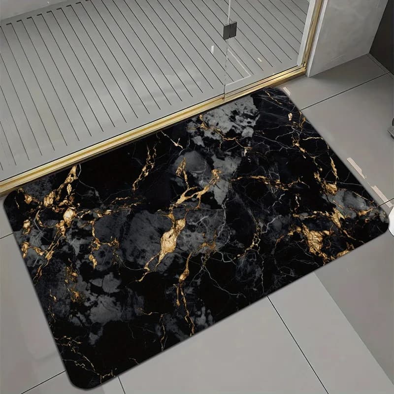 VIKAMA Tappeto in spugna con motivo marmo nero, tappetino da bagno morbido e antiscivolo, tappeto d'ingresso, decorazione per la casa