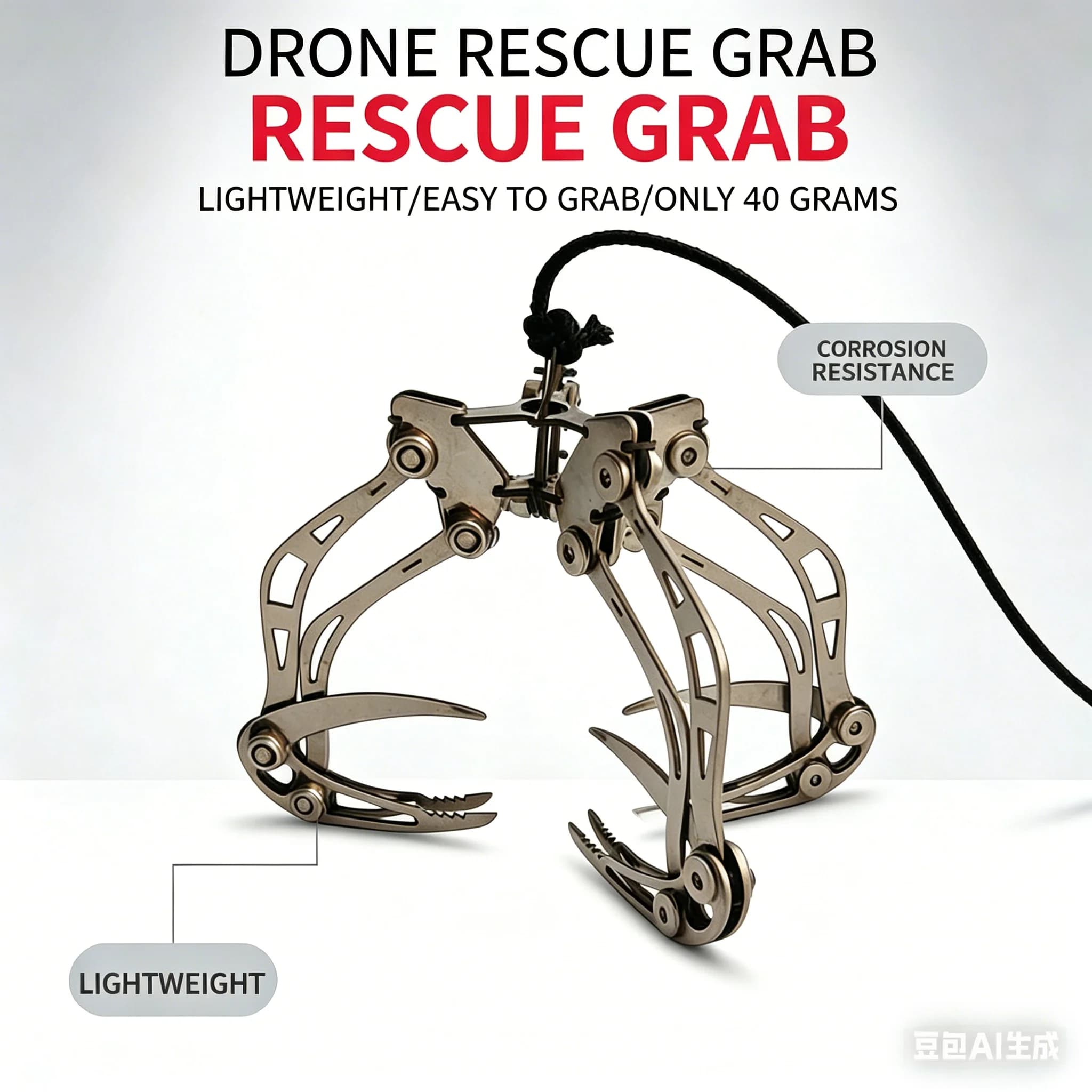 Gancio di Salvataggio per Droni in Acciaio Inossidabile Leggero 40g, Pinza Meccanica per Afferrare Oggetti sul Tetto, Accessori per Droni Domestici