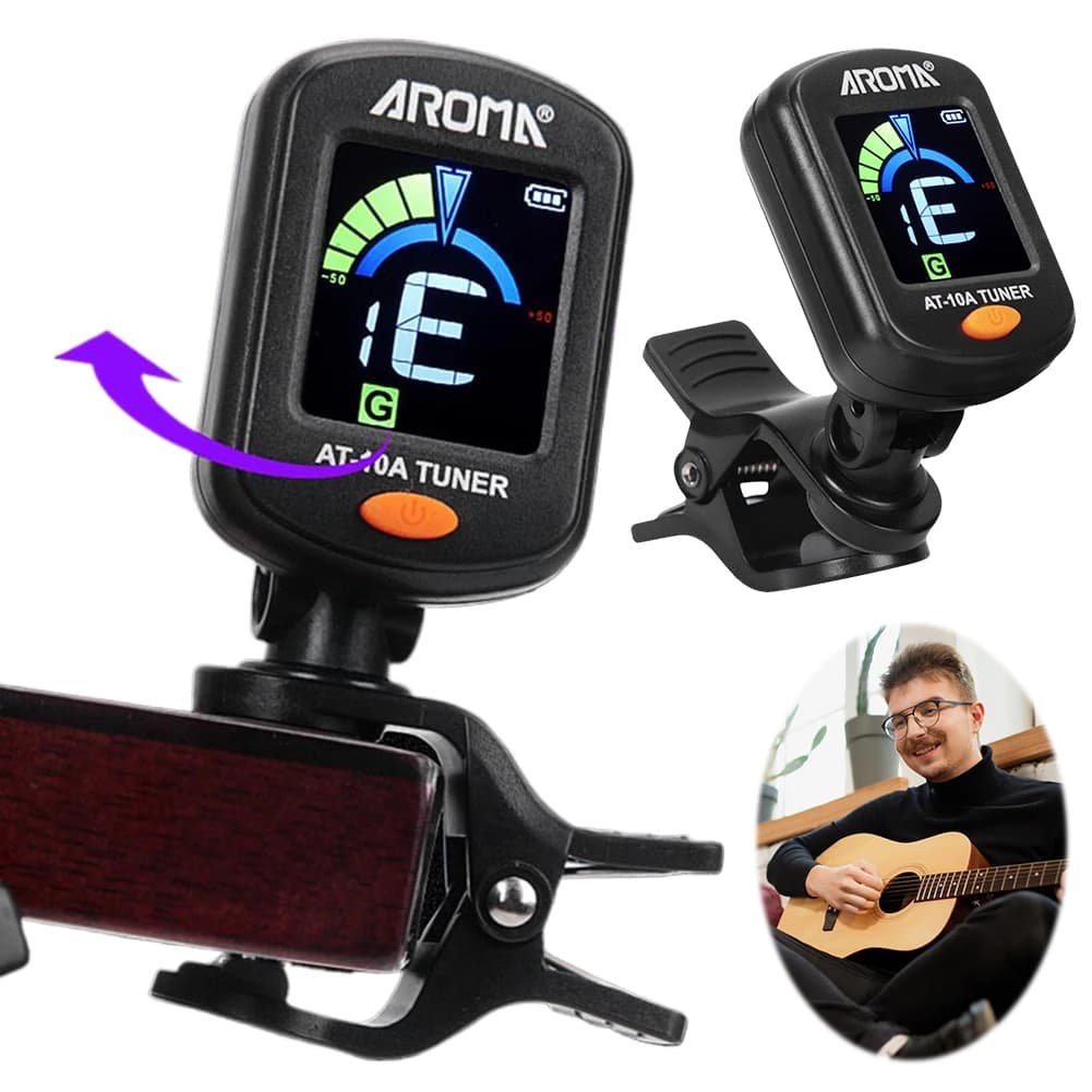 Accordatore per chitarra Accordatore clip-on girevole pieghevole Accordatore per chitarra elettrica ricaricabile per accessori per chitarra cromatica Ukulele basso