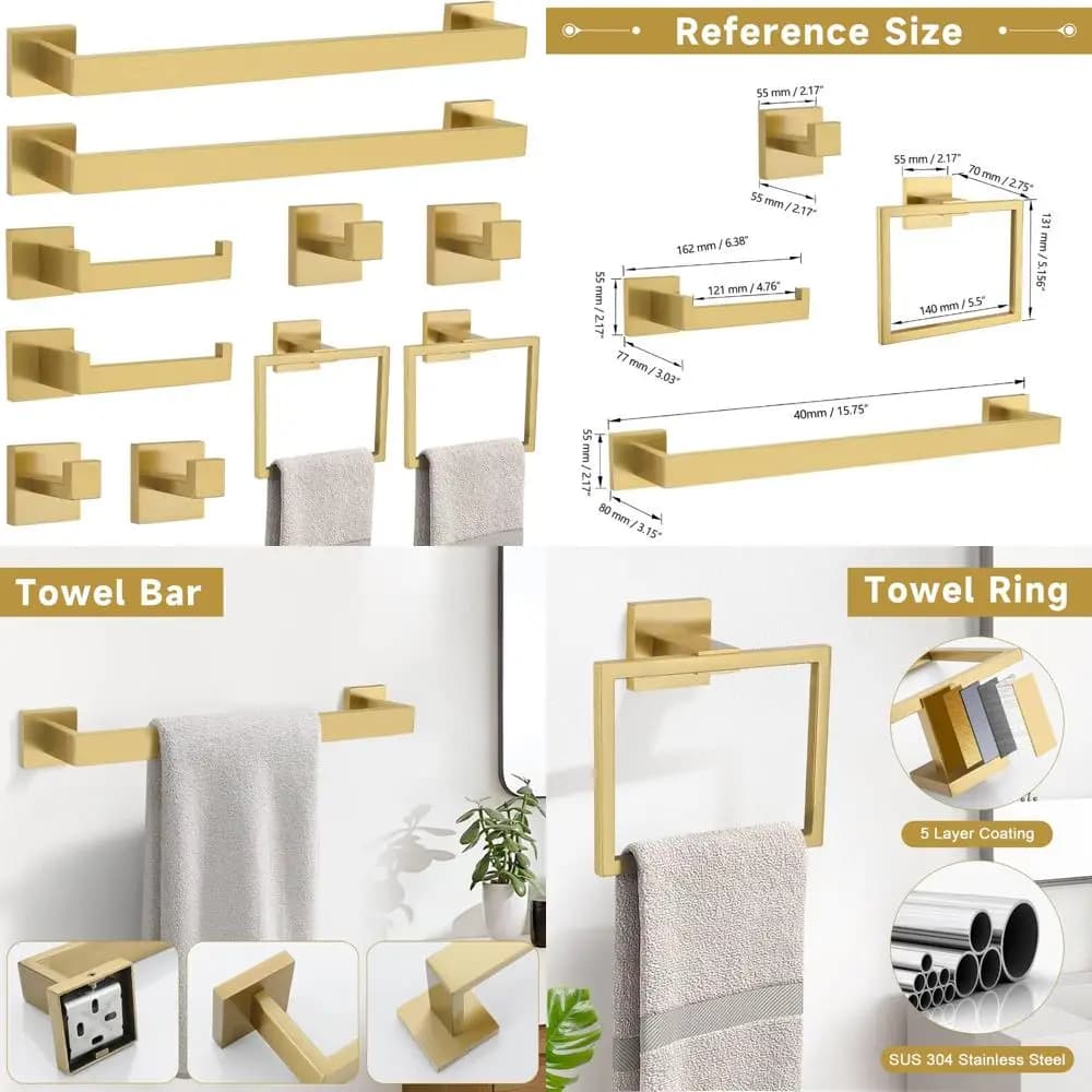 Set di accessori per il bagno - Set portasciugamani e portasciugamani da 10 pezzi in oro spazzolato, acciaio inossidabile SUS304, resistente alla ruggine
