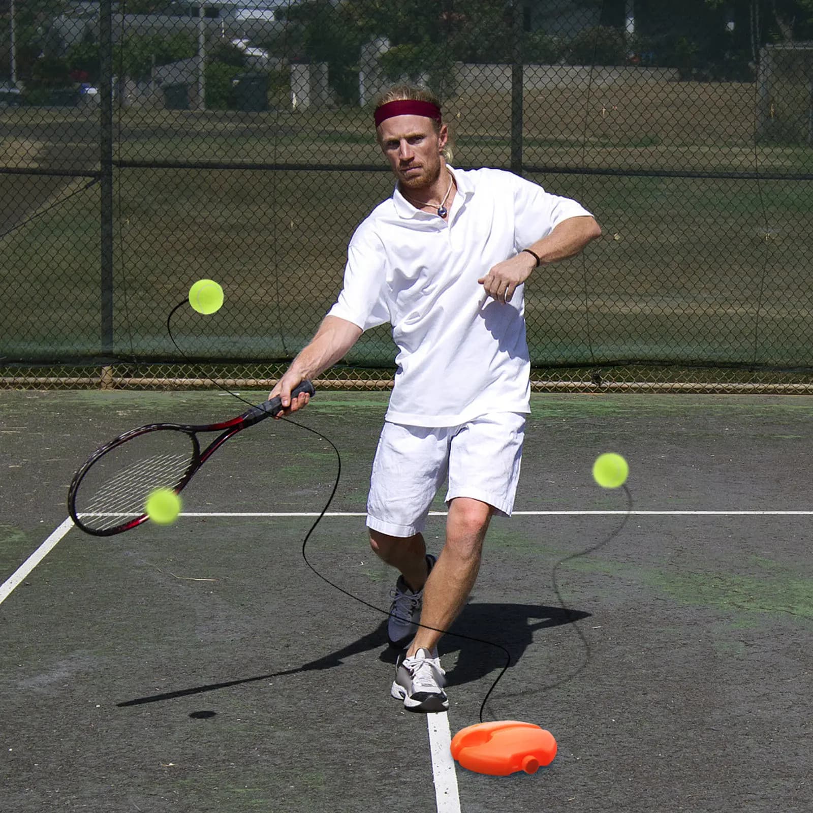 Set da 1: Attrezzo per Allenamento Tennis Individuale con Palla Rimbalzante, Corda Elastica e Base Stabile - Attrezzatura Portatile per Principianti