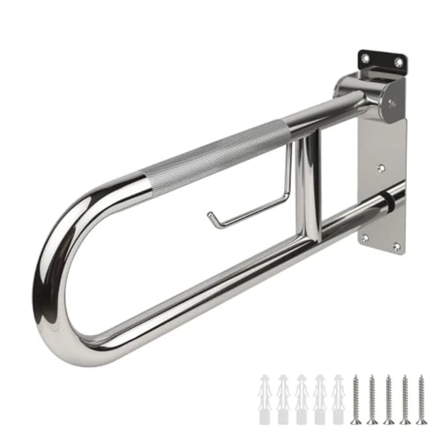 Barra di supporto per bagno in acciaio inossidabile da 23,6 pollici con porta carta igienica, antiscivolo, per anziani, in argento