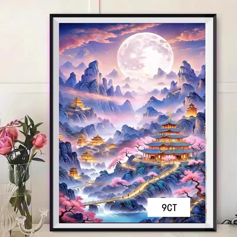 9ct 60x80cm Moon Scenery DIY Chinese Style Printed Kits Cross Stitch Thread Needlework Set Home Decor Crafts New